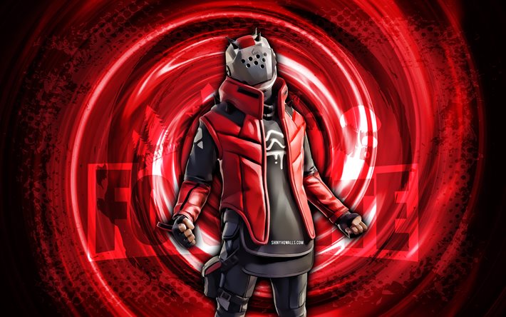 4k, x-lord, fortnite, roter grunge-spiralhintergrund, x-lord skin, x-lord fortnite charakter, x-lord fortnite, fortnite charaktere, grunge-kunst