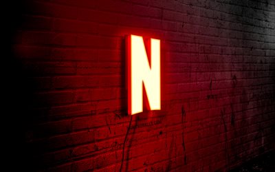 logo netflix neon, 4k, red brickwall, grunge art, creative, logo su wire, netflix red logo, social networks, netflix logo, artwork, netflix
