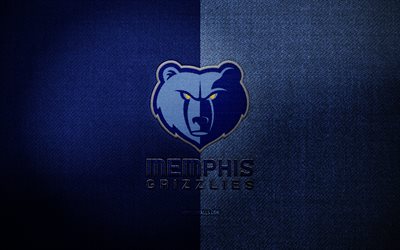 memphis grizzlies badge, 4k, blue stoffhintergrund, nba, memphis grizzlies logo, memphis grizzlies emblem, basketball, sportlogo, memphis grizzlies flag, american basketball team, memphis grizzlies