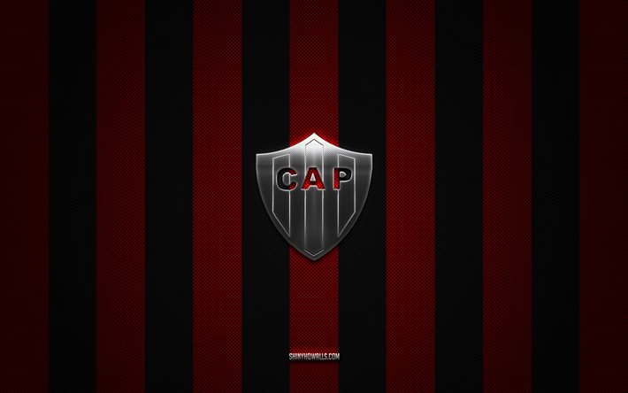 club atletico patronatoのロゴ, アルゼンチンフットボールクラブ, アルゼンチンプリメラ部門, 赤いブラックカーボンの背景, クラブアトレティコパトロナートエンブレム, フットボール, クラブアトレティコパトロナート, アルゼンチン, クラブアトレティコパトロナートシルバーメタルロゴ