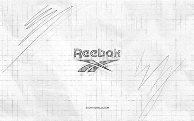 reebok logotipo de bocetos, 4k, fondo a cuadros, logotipo de reebok negro, marcas de moda, bocetos de logotipo, logotipo de reebok, dibujo a lápiz, reebok