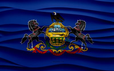 4k, Flag of Pennsylvania, 3d waves plaster background, Pennsylvania flag, 3d waves texture, American national symbols, Day of Pennsylvania, American states, 3d Pennsylvania flag, Pennsylvania, USA