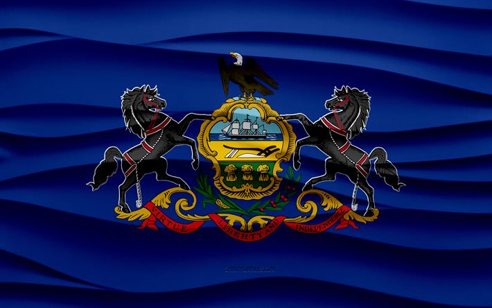 4k, ペンシルバニアの旗, 3d wavesプラスターの背景, ペンシルバニア旗, 3dウェーブテクスチャ, アメリカの国民のシンボル, ペンシルベニアの日, アメリカの州, 3dペンシルバニアフラグ, ペンシルバニア, アメリカ合衆国