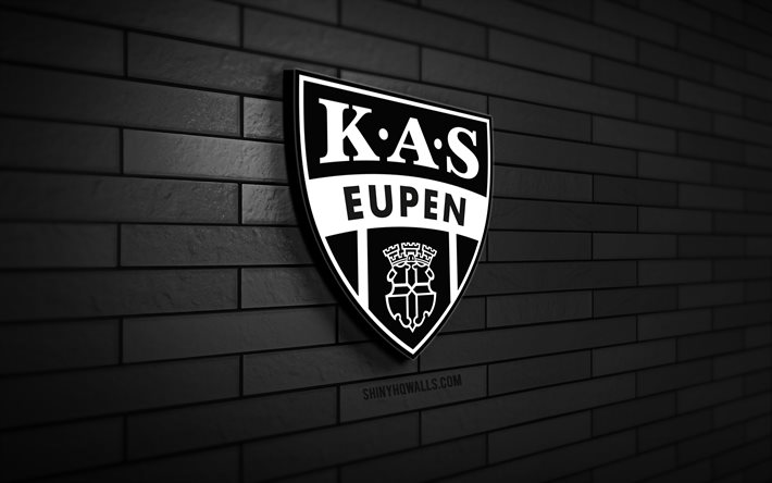 kas eupen 3d logo, 4k, black brickwall, jupiler pro league, soccer, belgian football club, kas eupen logo, kas eupen emblem, football, kas eupen, logotipo de sports, eupen fc