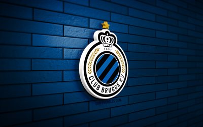 Club Brugge 3D logo, 4K, blue brickwall, Jupiler Pro League, soccer, belgian football club, Club Brugge logo, Club Brugge emblem, football, Club Brugge KV, sports logo, Brugge FC