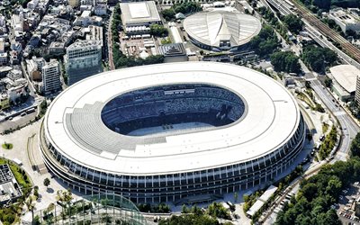 4k, japon national stadium, aerial view, japanese football stadium, new national stadium, tokyo, japon, japon national football team