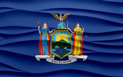 4k, ニューヨークの旗, 3d wavesプラスターの背景, 3dウェーブテクスチャ, アメリカの国民のシンボル, ニューヨークの日, アメリカの州, 3dニューヨークフラッグ, ニューヨーク, アメリカ合衆国