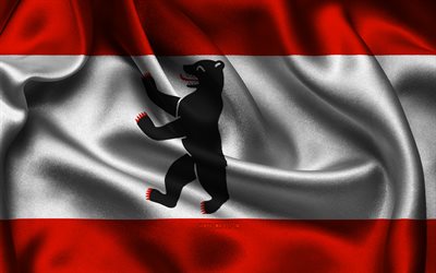 bandiera di berlino, 4k, città tedesche, bandiere di raso, giorno di berlino, bandiere di raso ondulato, città della germania, berlino, germania