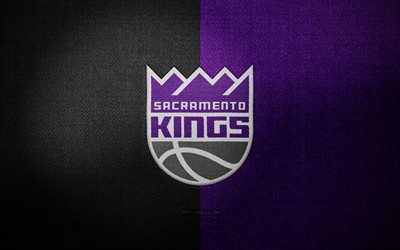 Sacramento Kings badge, 4k, violet black fabric background, NBA, Sacramento Kings logo, Sacramento Kings emblem, basketball, sports logo, Sacramento Kings flag, american basketball team, Sacramento Kings