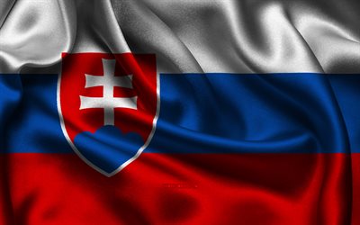 slowakische flagge, 4k, europäische länder, satinflaggen, flagge der slowakei, tag der slowakei, gewellte satinflaggen, slowakische nationalsymbole, europa, slowakei