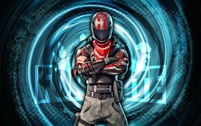 4k, Burnout, Fortnite, blue grunge spiral background, Fortnite Burnout Skin, Burnout Fortnite character, Burnout Fortnite, Fortnite characters, grunge art, Burnout Skin