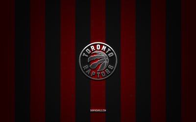 Toronto Raptors logo, canadian basketball team, NBA, red black carbon background, Toronto Raptors emblem, basketball, Toronto Raptors silver metal logo, Toronto Raptors