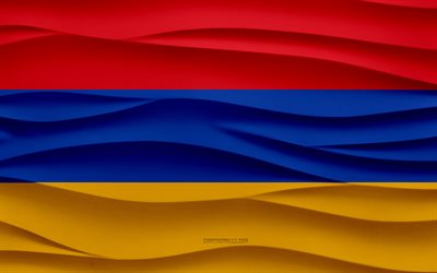 4k, Flag of Armenia, 3d waves plaster background, Armenia flag, 3d waves texture, Armenia national symbols, Day of Armenia, European countries, 3d Armenia flag, Armenia, Europe