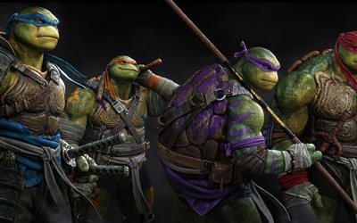4k, Teenage Mutant Ninja Turtles, 3D art, Leonardo, Donatello, Raphael, Michelangelo, TMNT characters, Mutated Turtles, Injustice 2, TMNT