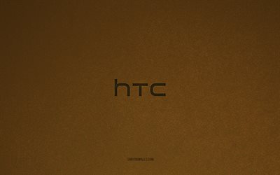htc logotipo, 4k, logos de computador, htc emblema, textura de pedra marrom, htc, marcas de tecnologia, htc sinal, pedra marrom de fundo