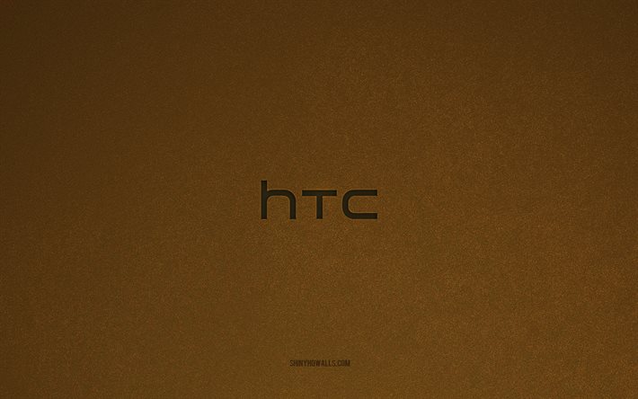 htc 로고, 4k, 컴퓨터 로고, htc 엠블럼, 갈색 돌 질감, htc, 기술 브랜드, htc 기호, 갈색 돌 배경