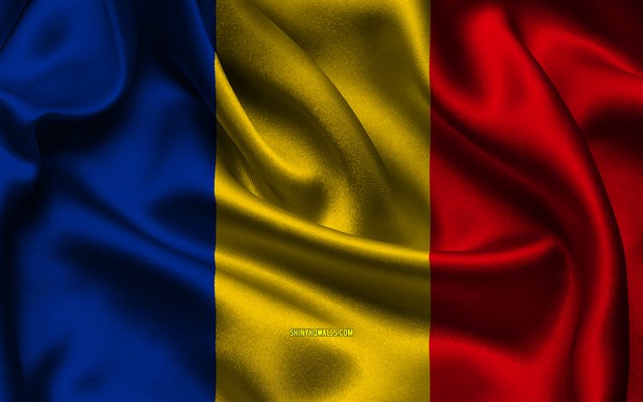 rumänien-flagge, 4k, europäische länder, satinflaggen, flagge rumäniens, tag rumäniens, gewellte satinflaggen, rumänische flagge, rumänische nationalsymbole, europa, rumänien