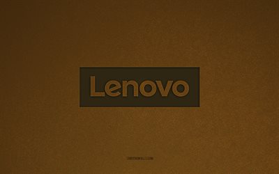 lenovo logosu, 4k, bilgisayar logoları, lenovo amblemi, kahverengi taş doku, lenovo, teknoloji markaları, lenovo işareti, kahverengi taş arka plan