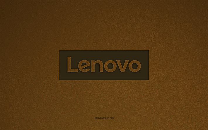 レノボのロゴ, 4k, コンピュータのロゴ, レノボのエンブレム, 茶色の石のテクスチャ, レノボ, テクノロジーブランド, レノボサイン, 茶色の石の背景