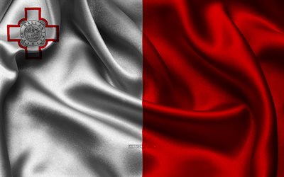 Malta flag, 4K, European countries, satin flags, flag of Malta, Day of Malta, wavy satin flags, Maltese flag, Maltese national symbols, Europe, Malta