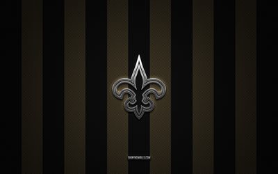 logotipo de los new orleans saints, equipo de fútbol americano, nfl, fondo de carbón negro marrón, emblema de los new orleans saints, fútbol americano, logotipo de metal plateado de los new orleans saints, new orleans saints