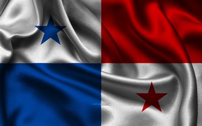 Panama flag, 4K, North American countries, satin flags, flag of Panama, Day of Panama, wavy satin flags, Panamanian flag, Panamanian national symbols, North America, Panama