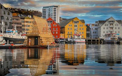 tromso, 4k, città norvegesi, porto, paesaggi urbani, norvegia, europa, paesaggio urbano di tromso, panorama di tromso