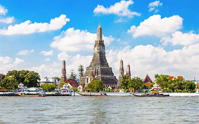 wat arun, bangkok, 4k, budist tapınağı, simgesel yapı, wat arun ratchawararam ratchawaramahawihan, budizm, bangkok şehir, tayland