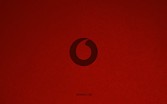 شعار فودافون, 4k, شعارات الكمبيوتر, نسيج الحجر الأحمر, فودافون, ماركات التكنولوجيا, علامة فودافون, الحجر الأحمر الخلفية