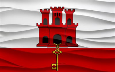 4k, bandera de gibraltar, fondo de yeso de ondas 3d, textura de ondas 3d, símbolos nacionales de gibraltar, día de gibraltar, países europeos, bandera de gibraltar 3d, gibraltar, europa