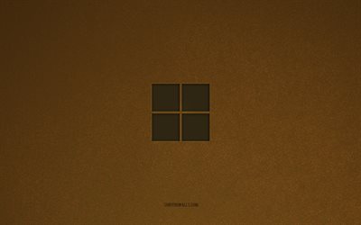 windows 11 のロゴ, 4k, ウィンドウズ, コンピュータのロゴ, windows 11 エンブレム, 茶色の石のテクスチャ, windows11, テクノロジーブランド, windows 11 サイン, 茶色の石の背景