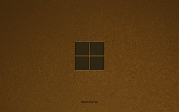 logotipo de windows 11, 4k, windows, logotipos de computadora, emblema de windows 11, textura de piedra marrón, windows 11, marcas de tecnología, signo de windows 11, fondo de piedra marrón