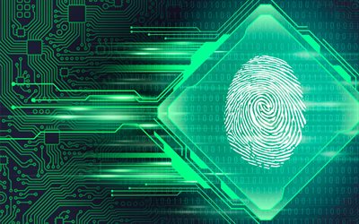 指紋スキャン, 4k, 現代の技術, 緑のデジタル背景, サイバーセキュリティ, 指紋の概念, 指紋認証, デバイスの指紋