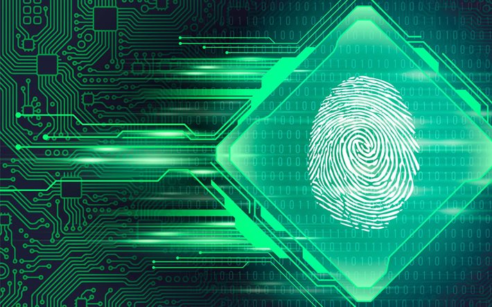 指紋スキャン, 4k, 現代の技術, 緑のデジタル背景, サイバーセキュリティ, 指紋の概念, 指紋認証, デバイスの指紋
