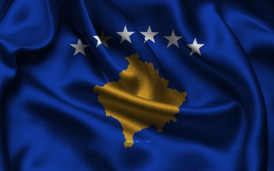 kosovo-flagge, 4k, europäische länder, satinflaggen, flagge des kosovo, tag des kosovo, gewellte satinflaggen, kosovarische flagge, kosovarische nationalsymbole, europa, kosovo