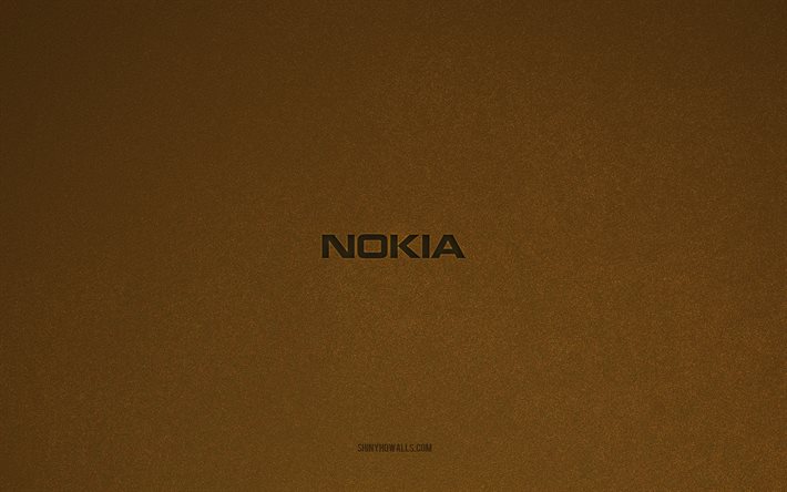 logo nokia, 4k, logos d ordinateur, emblème nokia, texture de pierre brune, nokia, marques technologiques, signe nokia, fond de pierre brune