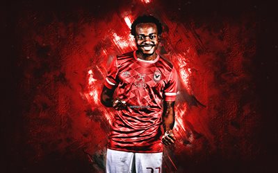 Percy Tau, Al Ahly SC, South African footballer, red stone background, Egypt, football, Al Ahly, Percy Muzi Tau