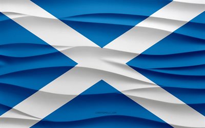 4k, Flag of Scotland, 3d waves plaster background, Scotland flag, 3d waves texture, Scotland national symbols, Day of Scotland, European countries, 3d Scotland flag, Scotland, Europe, Scottish flag