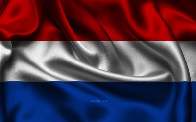 Netherlands flag, 4K, European countries, satin flags, flag of Netherlands, Day of Netherlands, wavy satin flags, Dutch flag, Dutch national symbols, Europe, Netherlands