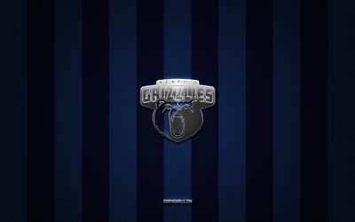 logotipo de memphis grizzlies, equipo de baloncesto americano, nba, fondo de carbono azul, emblema de memphis grizzlies, baloncesto, logotipo de metal plateado de memphis grizzlies, memphis grizzlies