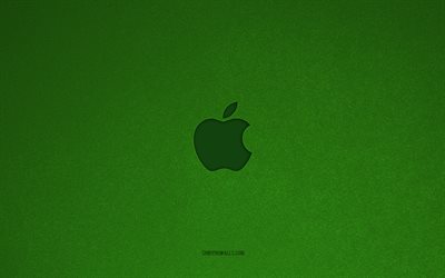 شعار شركة آبل, 4k, شعارات الهواتف الذكية, شعار أبل, نسيج الحجر الأخضر, تفاحة, ماركات التكنولوجيا, علامة التفاح, الحجر الأخضر، الخلفية