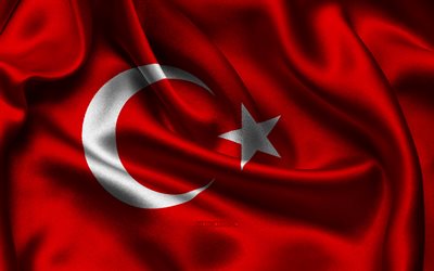 bandiera della turchia, 4k, paesi europei, bandiere di raso, giorno della turchia, bandiere di raso ondulate, bandiera turca, simboli nazionali turchi, europa, turchia