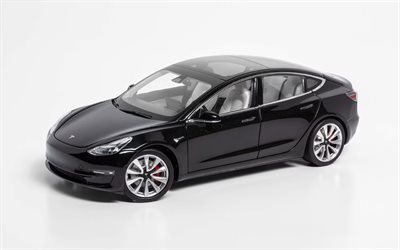 2022, Tesla Model 3, 4k, front view, exterior, electric cars, black Tesla Model 3, American cars, new black Model 3, Tesla