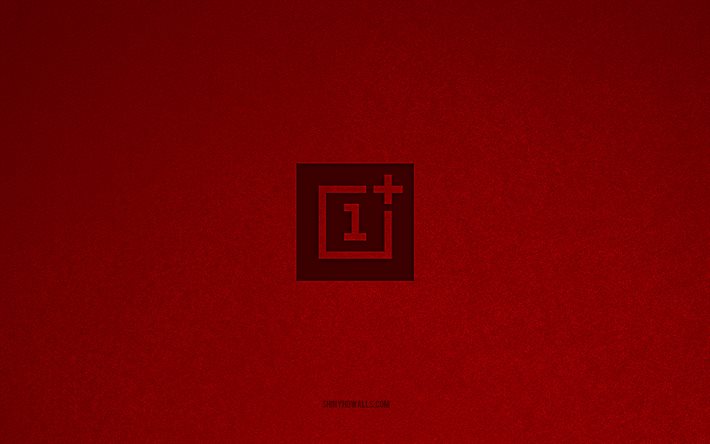 OnePlus logo, 4k, smartphones logos, Lenovo emblem, red stone texture, OnePlus, technology brands, OnePlus sign, red stone background
