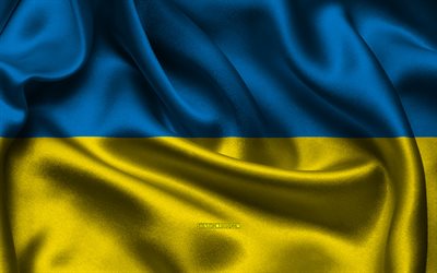 Ukraine flag, 4K, European countries, satin flags, flag of Ukraine, Day of Ukraine, wavy satin flags, Ukrainian flag, Ukrainian national symbols, Europe, Ukraine