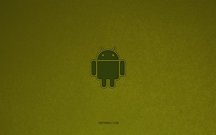 안드로이드 로고, 4k, 스마트폰 로고, 안드로이드 엠블렘, 녹색 돌 질감, 기계적 인조 인간, 기술 브랜드, 안드로이드 로그인, 녹색 돌 배경