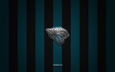 Jacksonville Jaguars logo, american football team, NFL, blue black carbon background, Jacksonville Jaguars emblem, american football, Jacksonville Jaguars silver metal logo, Jacksonville Jaguars