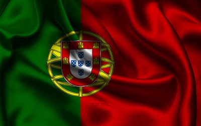 포르투갈 국기, 4k, 유럽 국가, 새틴 플래그, 포르투갈의 국기, 포르투갈의 날, 물결 모양의 새틴 플래그, 포르투갈 국가 상징, 유럽, 포르투갈