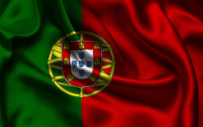 bandiera del portogallo, 4k, paesi europei, bandiere di raso, giorno del portogallo, bandiere di raso ondulate, bandiera portoghese, simboli nazionali portoghesi, europa, portogallo