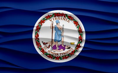 4k, Flag of Virginia, 3d waves plaster background, Virginia flag, 3d waves texture, American national symbols, Day of Virginia, American states, 3d Virginia flag, Virginia, USA
